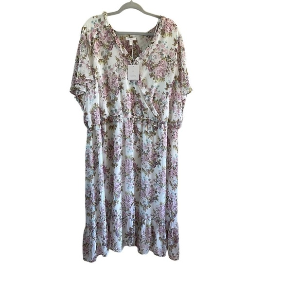 NWT LC Lauren Conrad Flutter Sleeve Ruffled Midi Dress - Picture 1 of 14